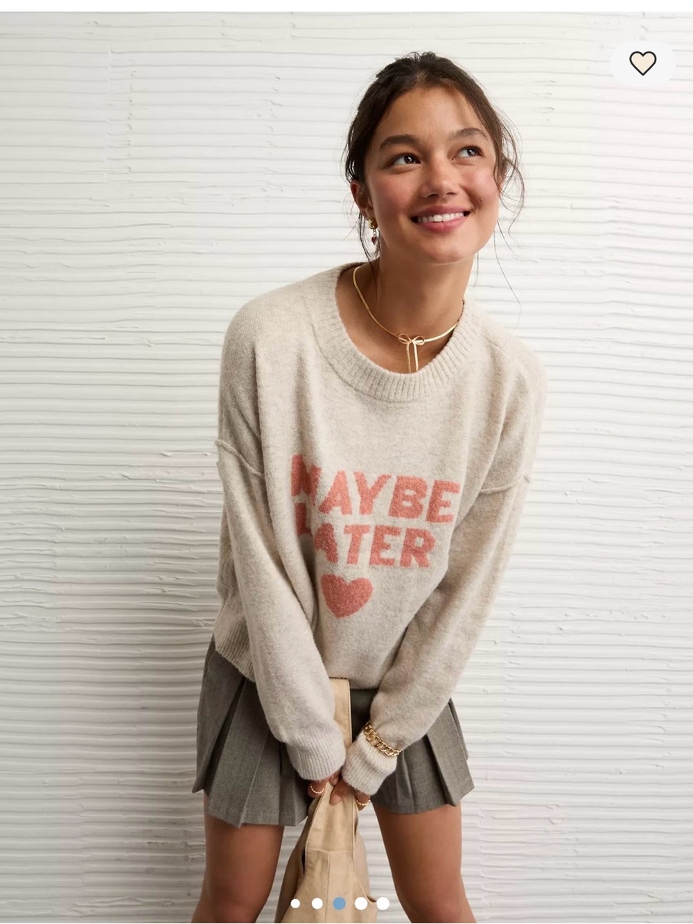 American Eagle Outfitters Cream Crewneck Sweater with Pink Text - Picture 3 of 6